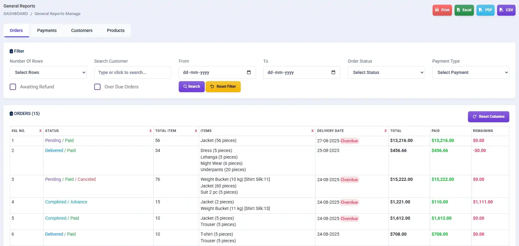 Business and Financial Reports in Laundry Grow software