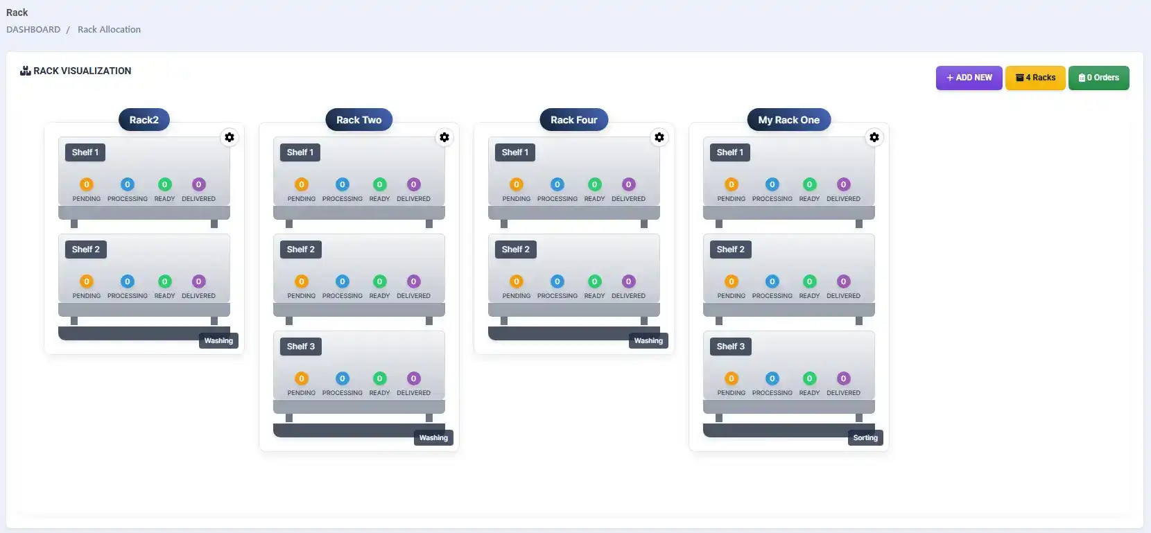 Rack Management System in Laundry Grow software