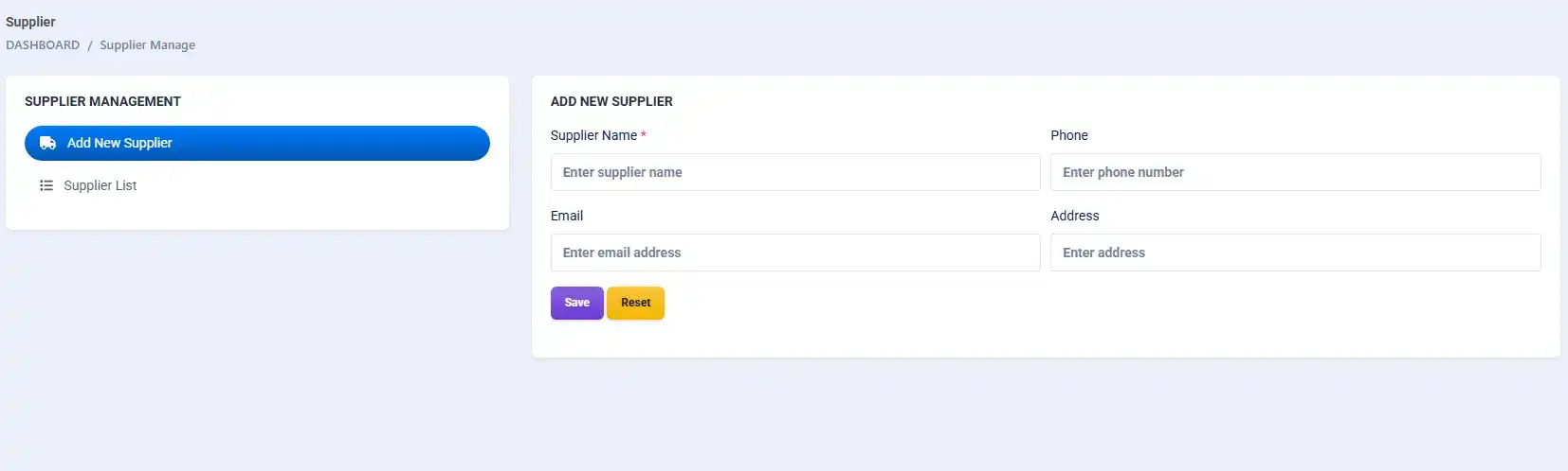 Supplier Management feature in Laundry Grow software